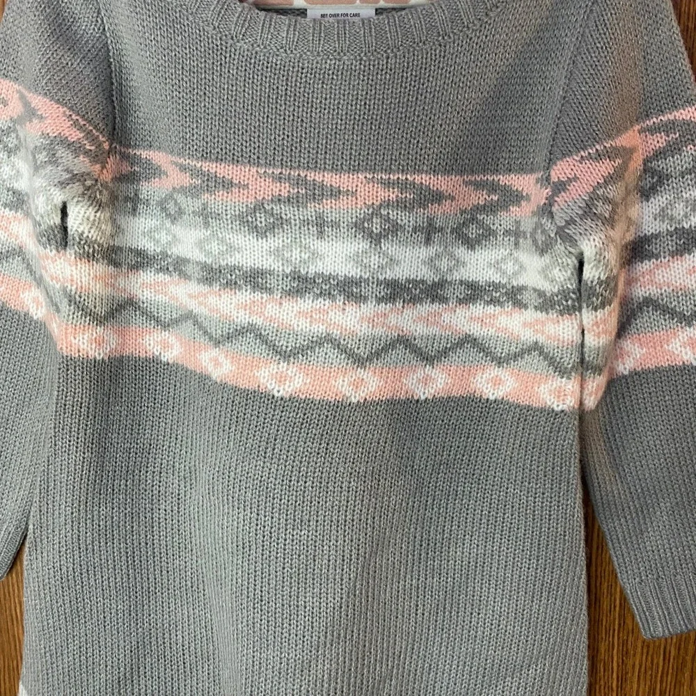 Love To Be Loved‎ Sweater Dress Girls 3T Grey Pink Fair Isle Knit Long Sleeve